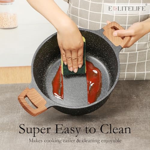 Image of ESLITE LIFE Nonstick Cookware Sets, 9 Pcs Granite Coating Pots and Pans Set Kitchen Cooking Set, Compatible with All Stovetops (Gas, Electric & Induction), PFOA Free, Black