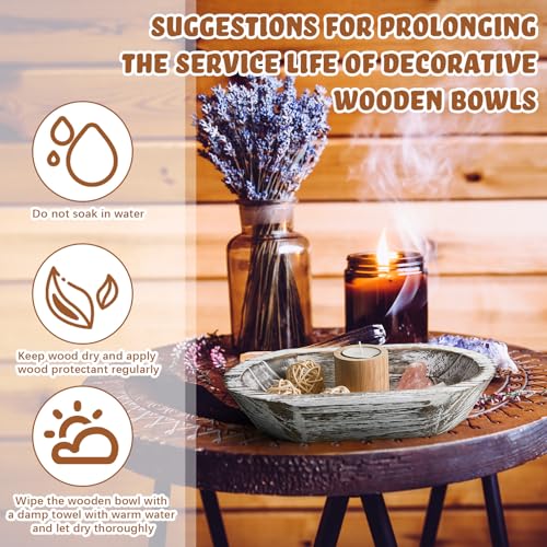 Tessco 2 Pcs Wooden Dough Bowl for Home Rustic Bread Long Wooden Bowl for Kitchen Dining Table Home Decoration(10 x 6 x 2 Inch, 14 x 10 x 2 Inch,White) - Thumbnail 4