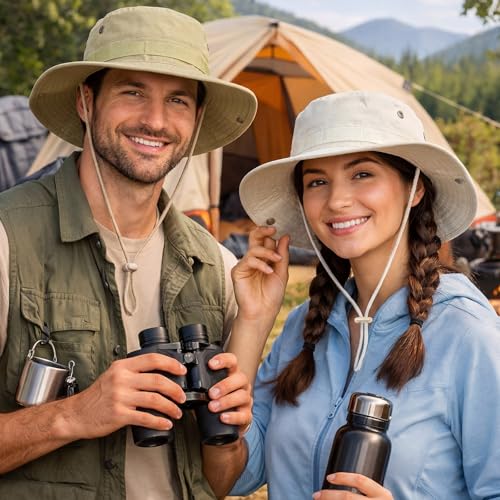 Image of 4 Pack Boonie Safari Hats for Men Women, Wide Brim Sun Hats with Chin Strap for Fishing Hiking Lightweight