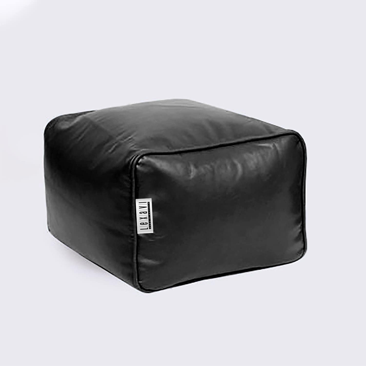 LEXAVI® - 6XL Premium Superior-A Grade Orchid Leather Filled with Beans Jumbo Bean Bag Footrest Adult Size Bean Bag Capactity-Upto 6Feet (Ready to Use) Color (XXXXXXL-Jet Black)