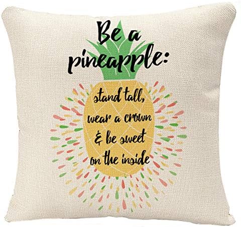 Throw Pillow Cover Yellow Quote Motivational with Pineapple Summer Fresh Design Juicy and Sweet in Bright Color Fruit Food Decorative Pillow Case for Couch Sofa Bed Chair 18x18 Inch