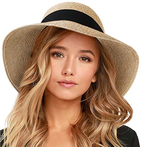 Preisvergleich Produktbild FURTALK Damen Sonnenhüte UPF 50+ Strandmütze Strohhut mit Breiter Krempe