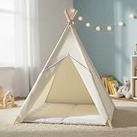 Barraca Cabana infantil com tapete acolchoado 135x110x110cm com detalhes em chevron cinza