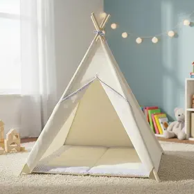 Barraca Cabana infantil com tapete acolchoado 135x110x110cm com detalhes em chevron cinza