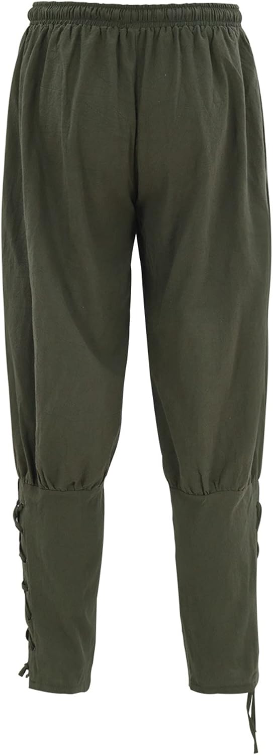 BOFETA Men's Medieval Gothic Pants Viking Pirate Renaissance Banded Trousers Costume for Halloween Cosplay Party