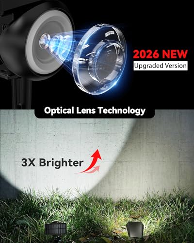 Image of Focusing Solar Spot Lights Outdoor Waterproof, RGB+3CCT Tree Uplights 8Pack | Multicolor Focused Lens Spotlight, Dusk-to-dawn Light, Stake or Wall Mounting for Yard Landscape Garden Path Halloween Decor