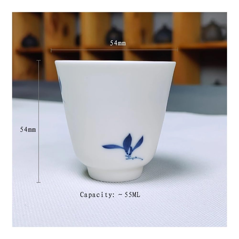 Juego de 2 tazas de té de cerámica china, hechas a mano, juego de té Kungfu simple para el hogar, juego de tazas de té Pu'er de porcelana blanca (6 piezas)