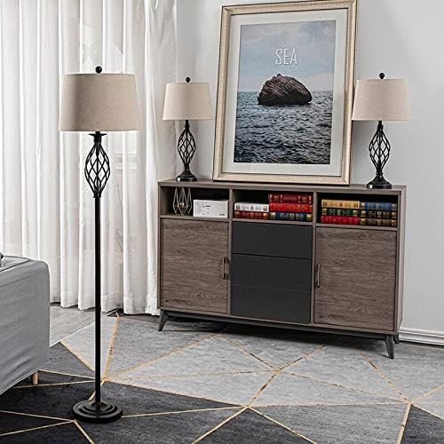 Unknown1 3 Piece Table and Floor Lamp Set Black Modern Contemporary