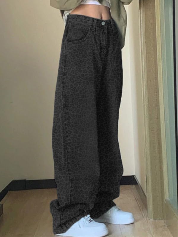 EMMIOL Mid-Low Rise Baggy Jeans for Women, Straight Leg Vintage Boyfriend Jeans with Distressed Details