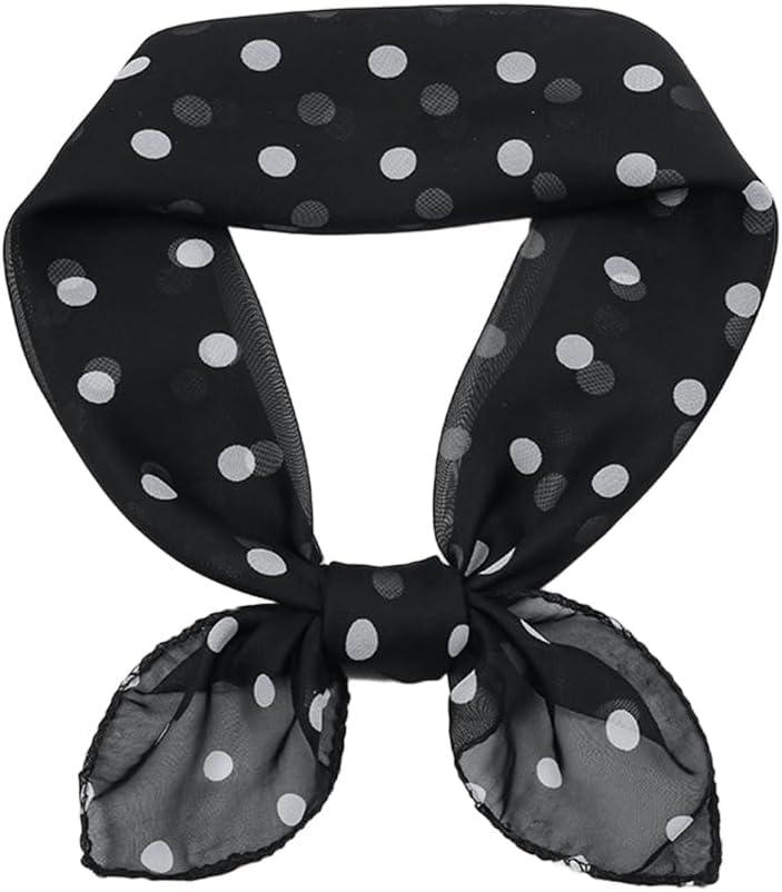 CaySep Bufanda cuadrada de gasa suave con lunares para mujer, chal con estampado floral, pañuelo cuadrado para el cuello, Puntos negros, talla única