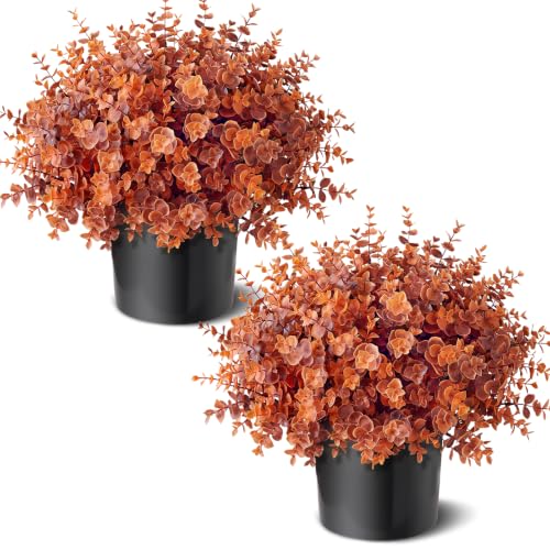 2Pack 18 Artificial Autumn Eucalyptus Topitary Ball Trees(Fall Orange)
