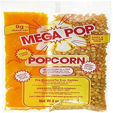 Gold Medal Mega Pop Butter Corn/Oil/Salt Kits 8 oz. Pouch (Pack of 6) Cover