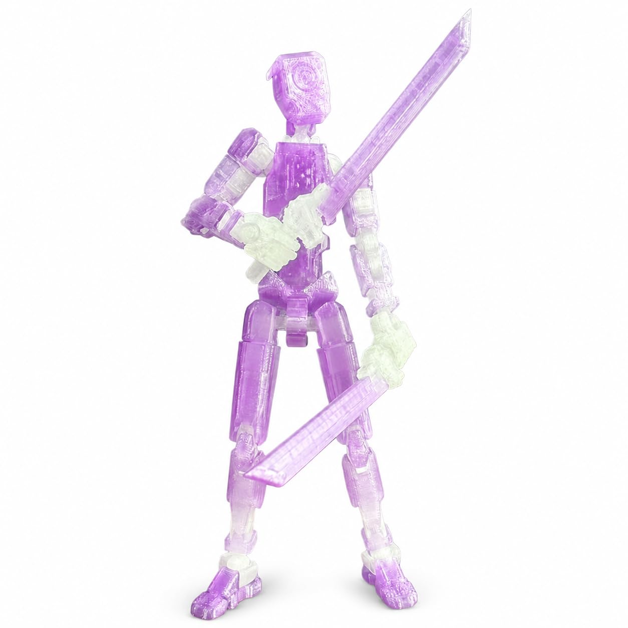 Nova T13 Action Figure, Poseable 3D Printed Robot Collectible | Transparent purple energy…