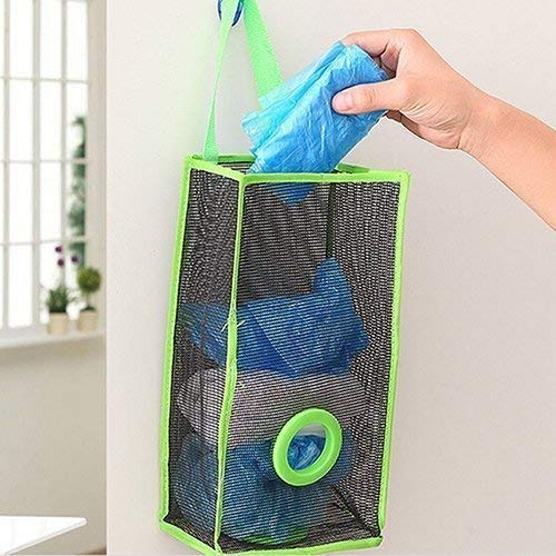 Image of Wall Mounted Foldable Hanging Mesh Garbage Collector, Net Storage Polythene Breathable Grocery Shopping Cloth Bags Kitchen Plastic Container Trash Carrier Bag Holder Organizer For Kitchen Home Use.
