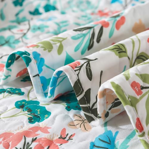 BEDIFANY King Size Quilt Bedding Set - Cotton Filling Lightweight Reversible Bedspread with Botanical Floral Pattern, Farmhouse Bed Coverlet for All Seasons, 3-Piece Set (98x106 Inches)
