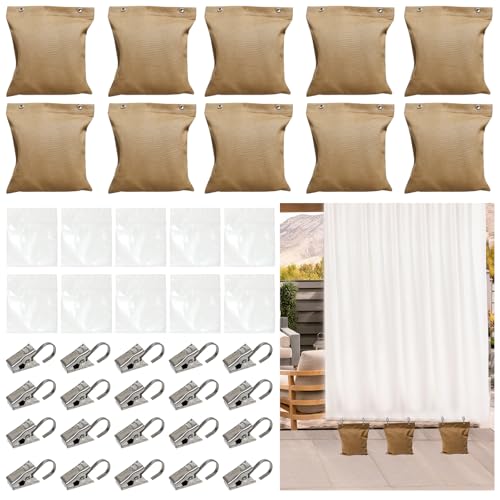 10 Pack Outdoor Curtain Weights, 24oz Sandbags with Clips
