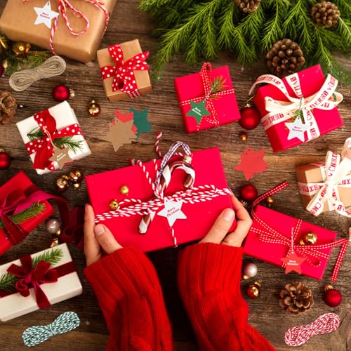 Geschenkanhänger Weihnachten, 200 Stück Geschenk Etiketten Stern Kraftpapier Sterne Weihnachtsanhänger Papier, Geschenkanhänger Kraftpapier Mit Schnur für Weihnachtsbäume Deko