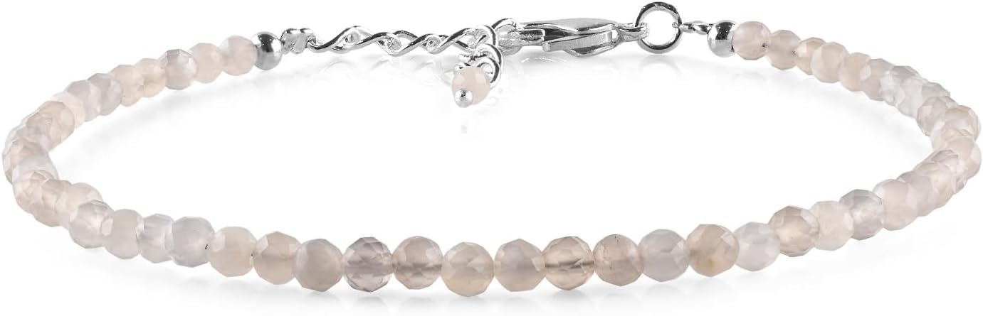 YANARA Gemstone Bracelet Natural Gemstone Micro Beads Handmade Jewelry For Women Chakra Energy Crystal, Silver Plated Chain 8 inch Crystal Bracelet