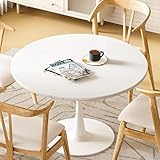 DKLGG White Round Dining Table, 39.1' Tulip Kitchen Dining Table for 4-5 People with MDF Table Top & Pedestal Base, Mid-Century End Living Room Table