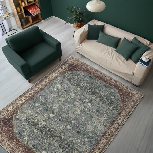 Image of Keen Home Design Vintage Washable Area Rug, Non-Slip Low Pile, 5x7 | Machine Washable Cotton Chenille, 0.25In Low Pile, Rubber Non-Slip Back; Living Room, Bedroom, Dining Room, Office