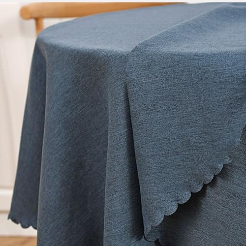 Nappe ronde bleu clair 120 cm en coton lin lavable pour protéger table de fête - 4