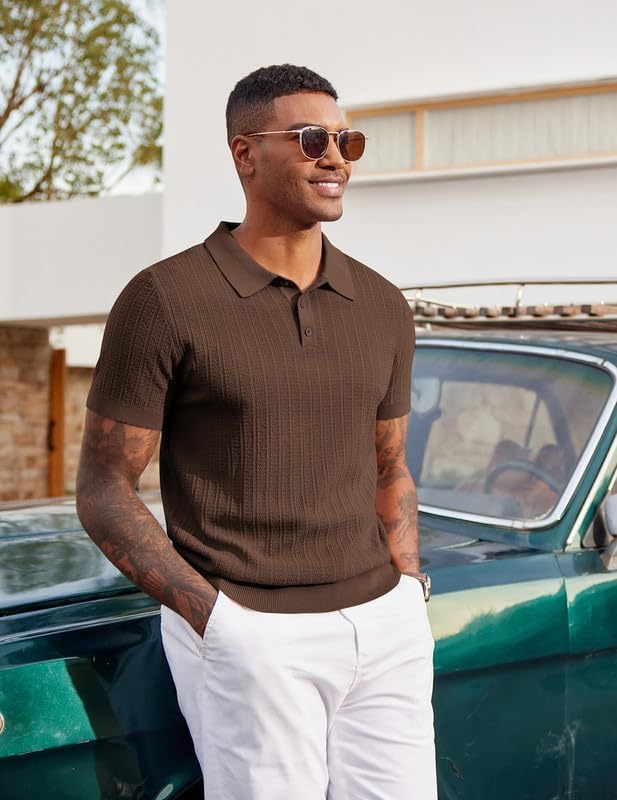 COOFANDY Mens Knit Polo Shirts Short Sleeve Slim Fit Textured Golf Polo Shirt Casual Summer Vacation T-Shirts - Image 2