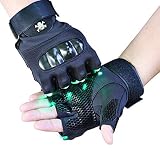 Gants De Cyclisme Homme Ete, Gants Cyclisme Demi-Doigts LED Lumineux, pour Le Travail De Nuit Et Les Sports De Plein Air en Intérieur Pêche Camping Randonnée Ou Cadeau d'halloween,Vert