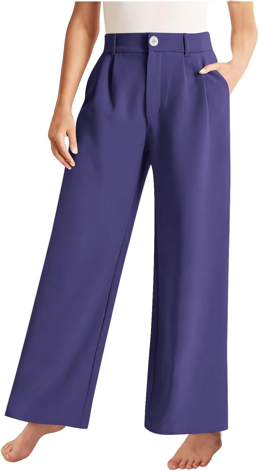 Girls Uniform Pants Wide Leg High Waisted Back to School Suit Pants Straight Stretchy Loose Fit Dress Trousers with