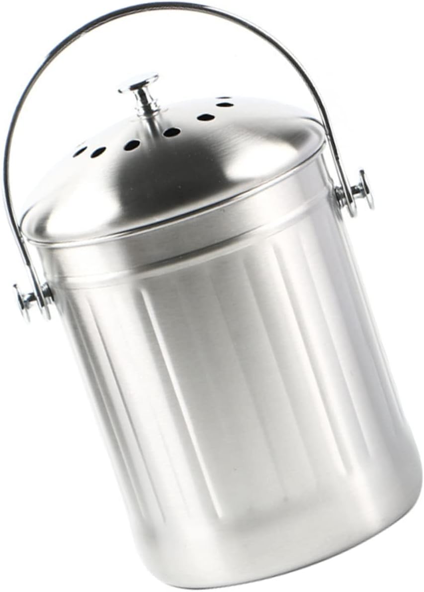 Stainless Steel Kitchen Compost Bin Lid Indoor Trash Can for Food to Clean Compact Design for Composting,