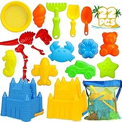 TOY Life Beach Toys for Kids 3-10 – Kids Sand Toys Sandbox Toys with 2 Sand Castle Buckets, Shovels, Rake, Sifter…