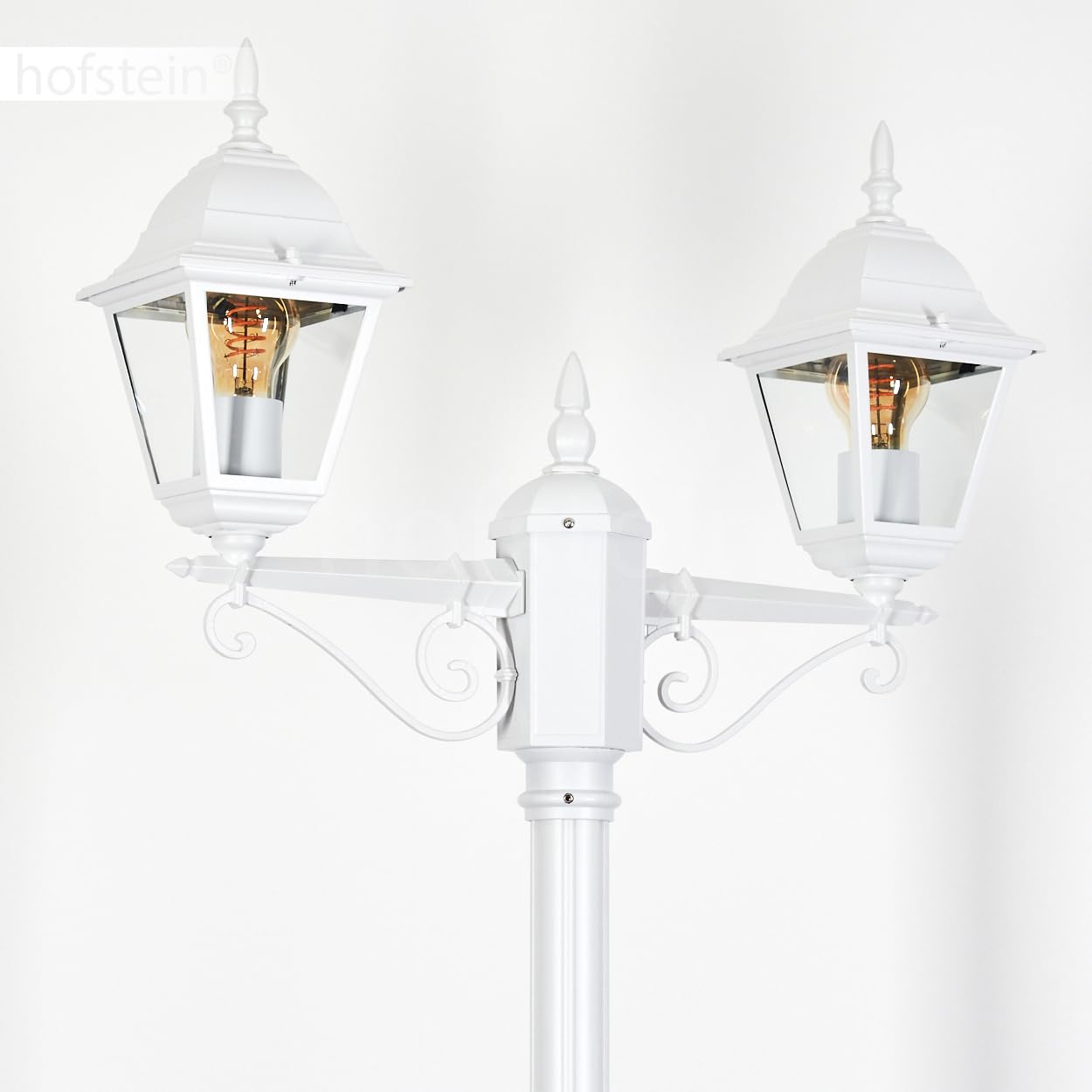 Lampa drogowa zewnętrzna Hong Kong, lampa ścieżki z metalu/szkła w kolorze białym/przezroczystym, kandelabr w antycznym stylu, wysokość maks. 220 cm, oświetlenie ogrodowe IP44, 2 x E27, bez żarówki