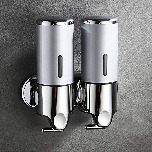 Cuutiik - Dispensador de jabón para el hogar, montaje en pared, para baño, cocina, ducha, 2 cámaras, plateado AAA