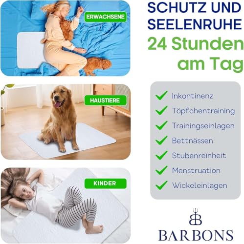 Barbons Inkontinenzunterlage waschbar Matratzenschutz 90x160 - wasserdichte Bett Inkontinenzauflage matratzenauflage Bettunterlage waschbar nässeschutz matratzenauflage (90x160 cm)