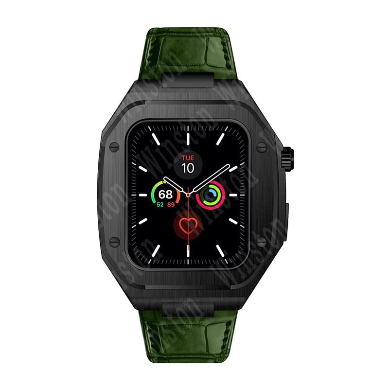 44mm Leather Strap Modification Kit for Apple Watch Band 8 Case 7 45mm Mod Metal Case Bezel Strap for IWatch Series 8 7 SE 6 5 4