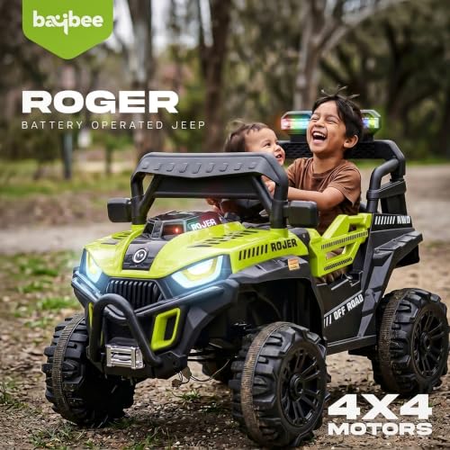 Image of Baybee Roger Electric Jeep for Kids with Parental Control | Baby Battery Operated Ride On Toy Car with 4x4 Motor, RGB Lights & Music | Rechargeable Battery Car for Kids 2-6 Years (Florescent Green)