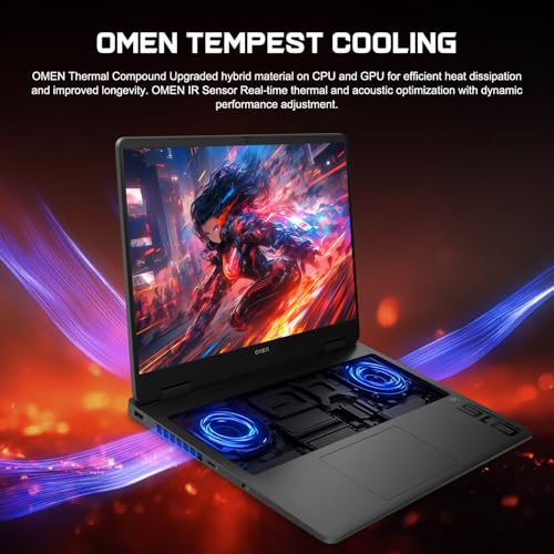 Image of HP OMEN 16 Slim RTX 5070 Gaming Laptop, Intel Ultra 9 285H, NVIDIA RTX 5070, HyperX Audio, 16 inch FHD+ Anti-Glare, 32GB DDR5, 2TB SSD, 4-Zone RGB Backlit KB, Windows 11 Pro, Bundle Laptop Cooler
