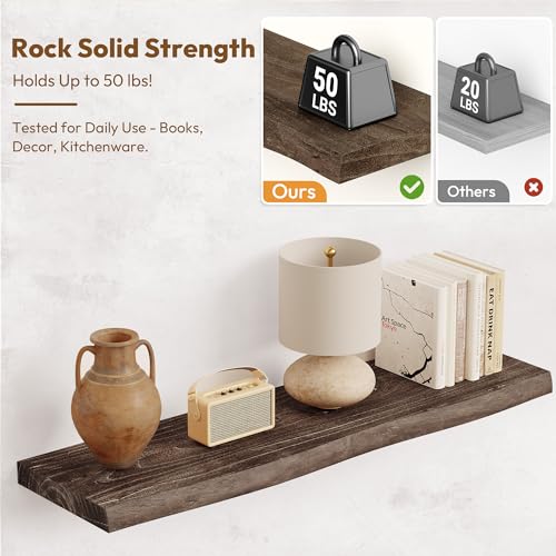 Image of Vivelove Wood Floating Shelves Live Edge 32 inch Set of 2, Dark Walnut