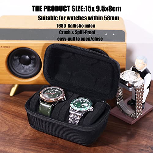 Besforu Watch Travel Case for Men and Women Portable Single Watch Storage box and Organizer for Wristwatches and Smart Watches (Black(2 slot))