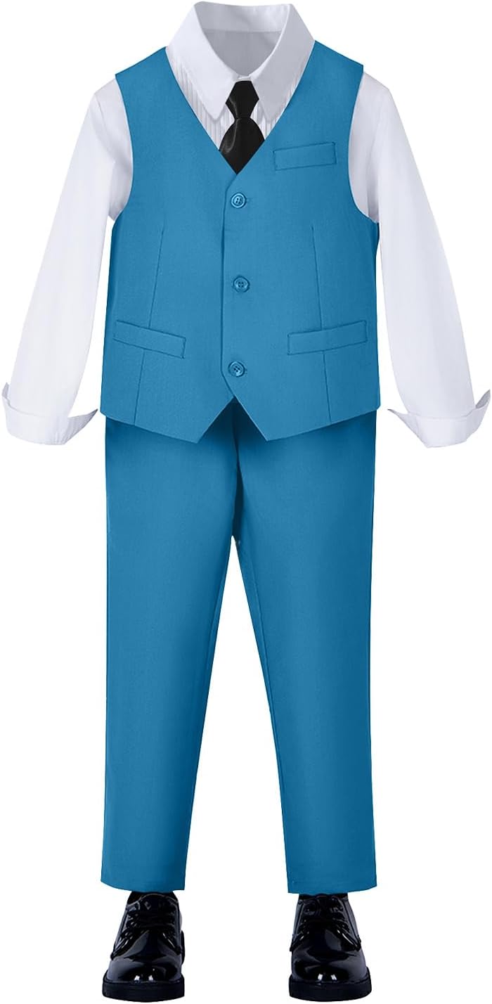 Yanlu Toddler Boys Formal Suits Set,Vest Pants Dress Shirt and Tie for Kids Boy Wedding Ring Bearer Oufit - Image 2