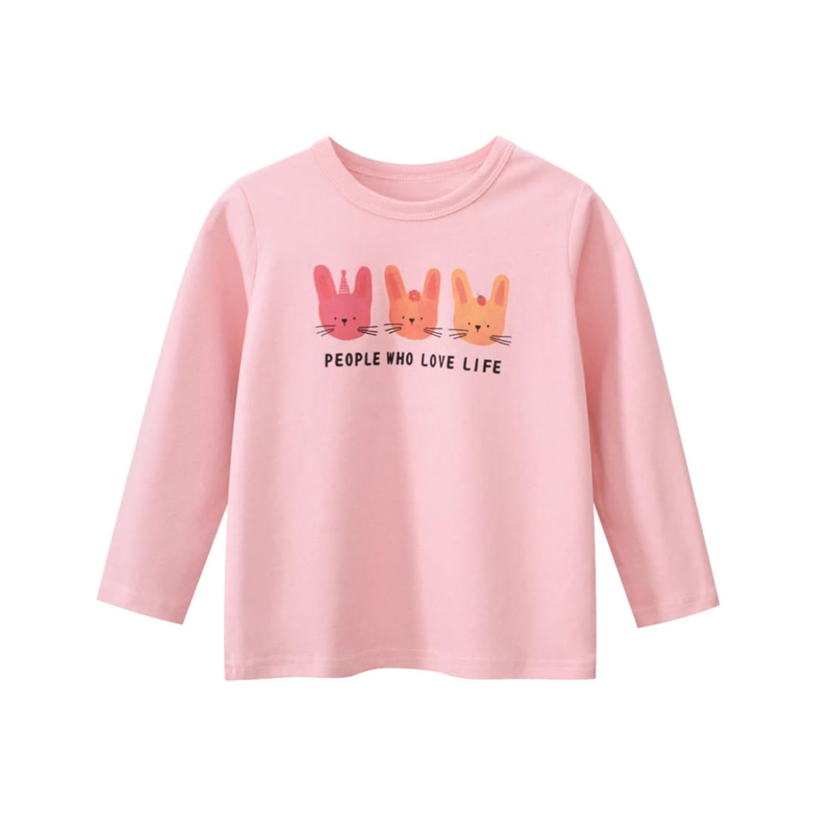 Little Girls Crewneck T Shirts Blouses Long Sleeve Tee Tops Cotton Graphic Print Pink Shirt for Toddler Baby Girls (Pink,100/2-3 Y,Unisex,Big Kid,US,Age,2 Years,3 Years)