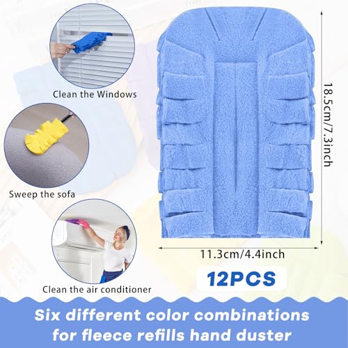 Image of Zubebe 12 Pcs Reusable Duster Refills Fleece,Bright Color | Soft Polyester Fiber Flat Duster Refill Multi Surface Washable Cleaning Pad Tools for Home, Blinds, Car, Pet, Furniture, Fans