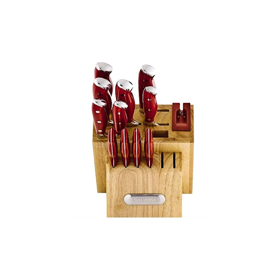 Farberware-Professional-15-piece-Forged-Triple-Riveted-Knife-Block-Set-with-Built-in-Edgekeeper-Knife-Sharpener-High-Carbon-Stainless-Steel-Kitchen-Knives-Razor-Sharp-Knife-set-Red Farberware Professional 15-piece Forged Triple Riveted Knife Block Set with Built-in Edgekeeper Knife Sharpener, High-Carbon Stainless Steel Kitchen Knives, Razor-Sharp Knife set, Red