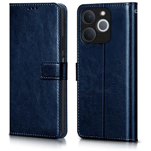 Image of WOW IMAGINE Shock Proof Flip Cover Back Case Cover for Realme Narzo 80 Lite 4G | Realme C71 5G (Flexible | Leather Finish | Card Pockets Wallet & Stand | Blue)