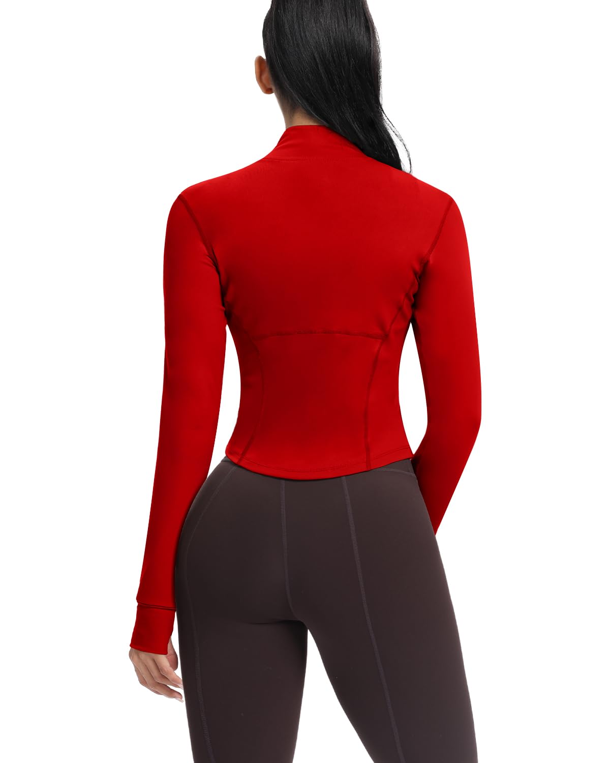 AVGO Women's Cropped Running Workout Jackets Zip Slim Fit Athletic Tops with Thumb Holes(Red, M)