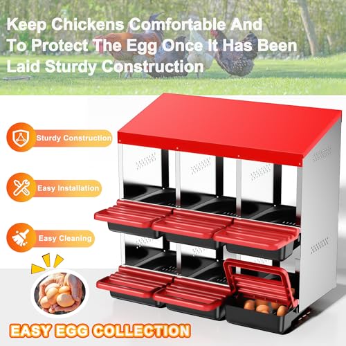 ZenxyHoC Two -Tier Chicken Nesting Box, 6 Hole Roll Away Eggs Laying Boxes with Perch for Hens