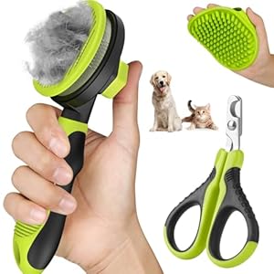 Comotech 3PCS Cat Grooming Kit | Cat Brush | Cat Brushes for indoor Cats | Cat Nail Clipper | Cat Nail Trimmer | Cat Bath Brush | Cat Brush for Shedding – Premium Cat Supplies (Green)