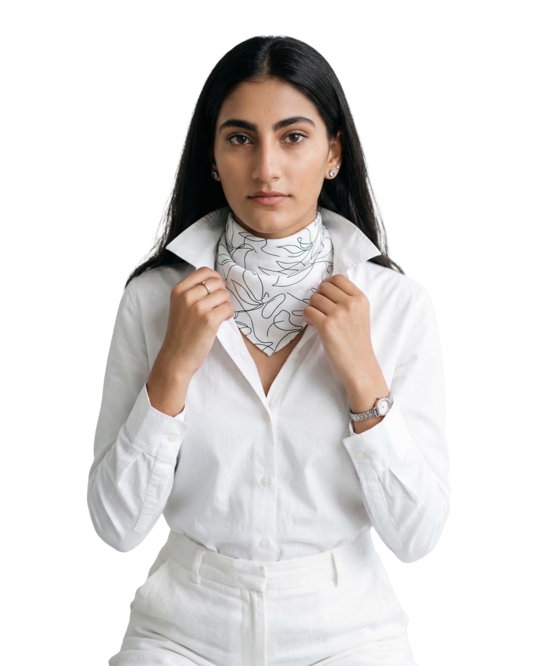 Grey Exim Cotton Blend Large Printed Square Scarf For Women, Abstract Black White Head Scarf, Hair Tie Wrap, Neckerchief, Bandana, Hijab, Handbag Accessory-image-17