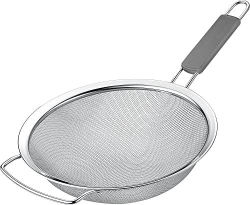 Kafoor 9" Large Extra Fine Mesh Strainer with Thermo Plastic Rubber Handle - Sieve Fine Mesh Stainless Steel - Ideal to Strain Pasta, Quinoa and Rice
