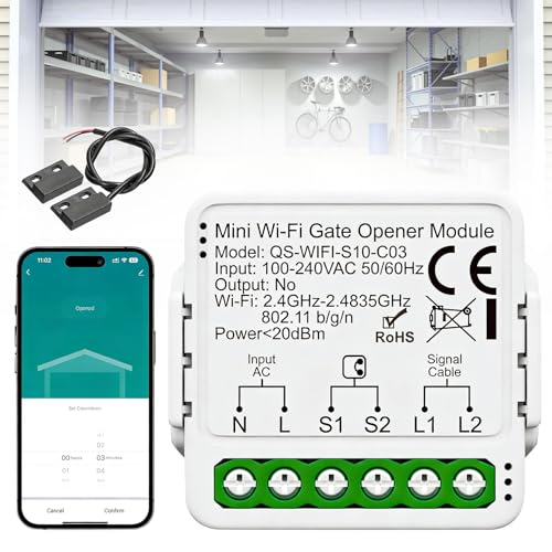 Ouvre-porte de garage Wi-Fi intelligent, avec capteur de porte, motorisation de porte de garage, avec capteur de porte, compatible avec Alexa et Google Home, pas de hub nécessaire, application Smart