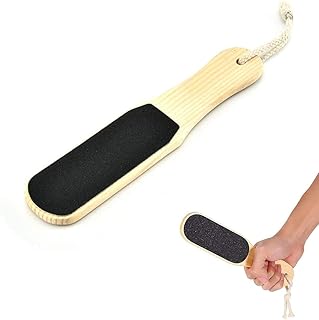 مبرد قدم خشبي مزدوج الجوانب، مزيل الجلد الميت، مكشطة قدم، اداة باديكير بمقبض خشبي، للعناية بالقدم الرطبة والجافة وازالة الجلد الميت